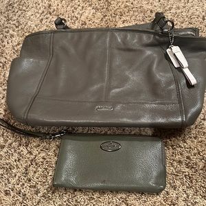 EUC moss green Coach leather bag